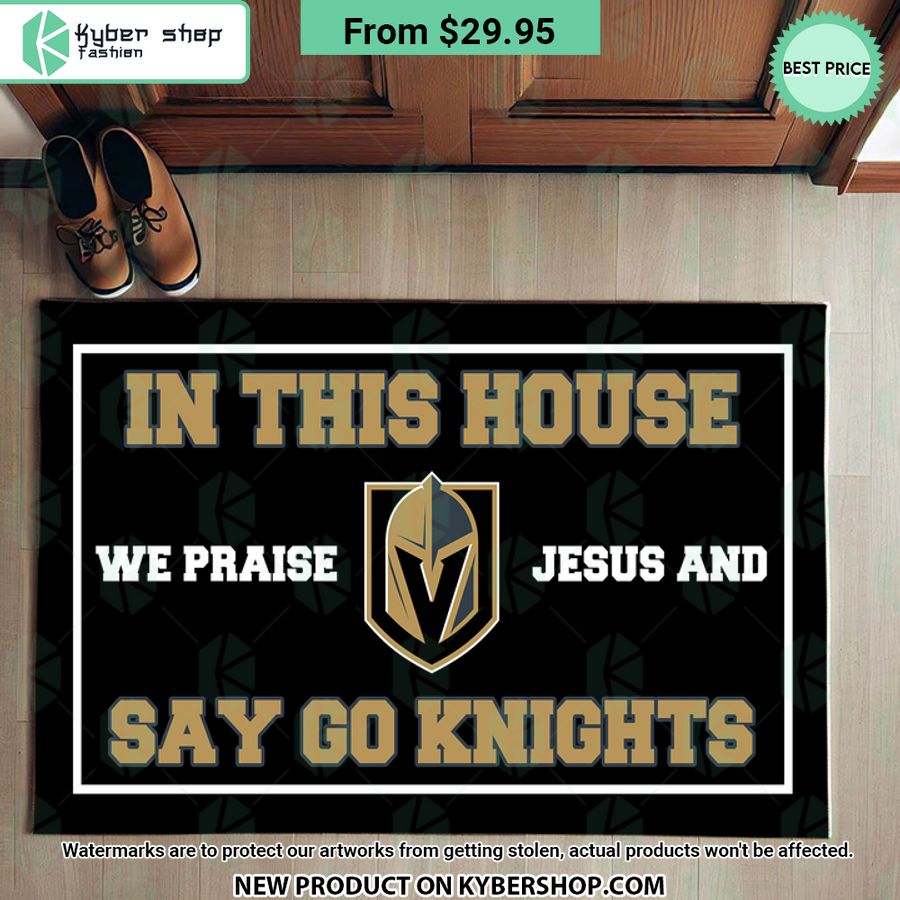 Vegas Golden Knights In This House We Praise Jesus And Say Go Knights Doormat Word3